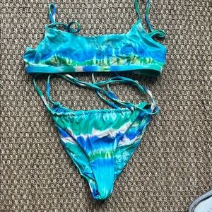IT'S NOW COOL Blue and Green Tie-Dye Bikini Set